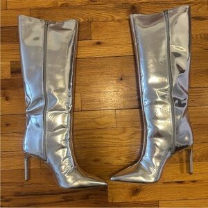 Worn ONCE, basically brand new! 
SCHUTZ
Schutz Maryana silver boots
Size: 8.5